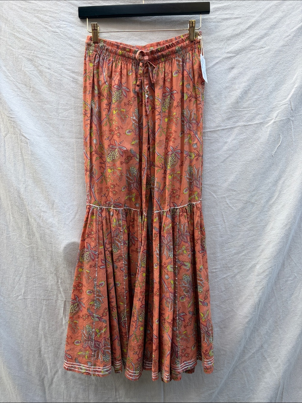 Rust Floral Palazzo Pants Maxi with Drawstring Waist
